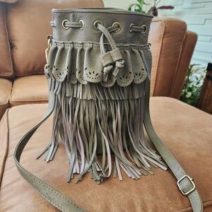 Gray Fringed Crossbody Bag